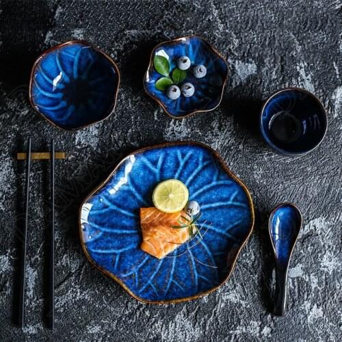 Kiln Change Glaze Ceramic Plate Creativity Hand Painted Decorative Fruit Salad Plates Restaurant Serving Tray Kitchen Tableware