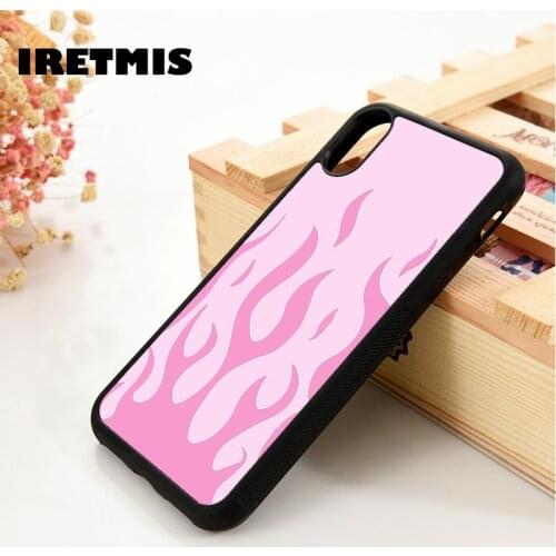 Iretmis 5 5S SE 6 6S Silicone Rubber Phone Case Cover for iPhone 7 8 Plus X Xs 11 12 MINI Pro Max XR Pink Colored Flames Flame