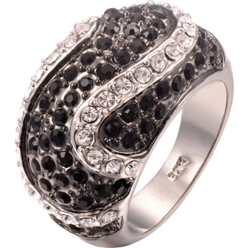 Wholesale Black onyx White Crystal Zircon 925 Sterling Silver Ring Fashion Ring Size 6 7 8 9 10 11 F1243