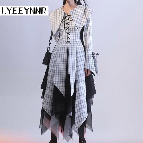 Модные платья в клетку LYEEYNNR China At AliExpress