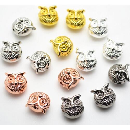10mm Cute Owl Metal Charm Spacer Loose Beads DIY Jewelry Findings 50pc/Lot