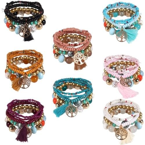 Korean Boho Multicolor Multilayer Tree Of Life Bead Bracelet Bangle For Women Wedding Gift Jewelry Making