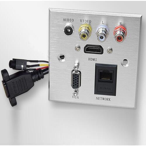 Multimedia Panel Socket Aluminum Panel Socket Multifunction Information Panel with Audio,Video,HDMI,VGA,RJ45