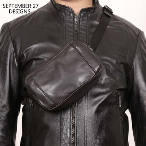 New Fashion Chest Bag Men First Layer Cowskin Leather Multifunctional Double Zipper Mini Travel Phone Bags Cigarette HandBag