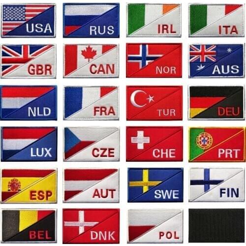 Country code Flag Patch Embroidered Russia UK France Spain Netherlands Flag Tactical Military Army Applique stripe Badge