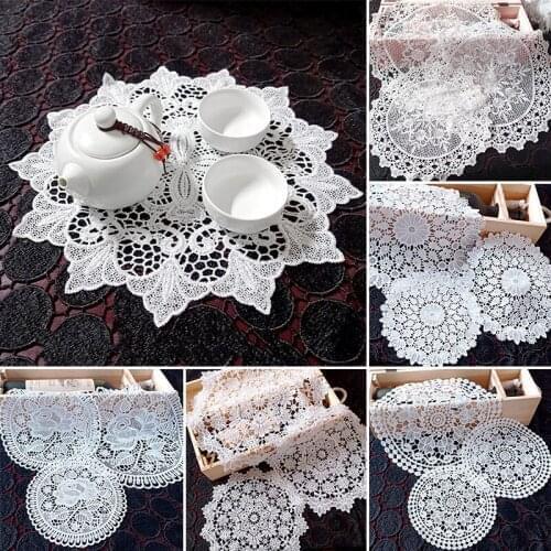 1pc New White Hollow Lace Embroidered Coaster Plate Cushion Vase Cushion Table Mat Tea Set Cushion Jewelry Cushion