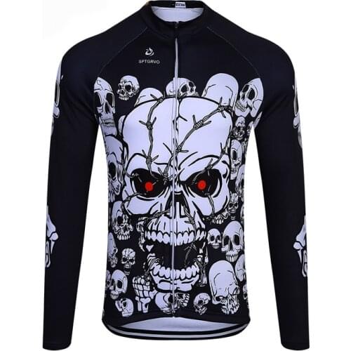 SPTGRVO New Summer Spring Road Cycling Jersey Men Long Sleeve Skull Shirt Mountain Racing Bicycle Clothing Ropa Motocross Jersey