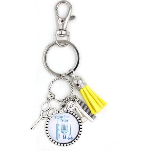 New Arrival Hair Stylist Keychain Hair Salon Style Scissor Key Chain Keyring Cabochon Printed handbag backpack key holder gifts