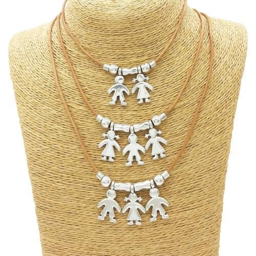 Fashion Cute Boy And Girl Charm Initial Leather Necklace Son And Daughter Kids Family Mothers Gifts Family Jewelry