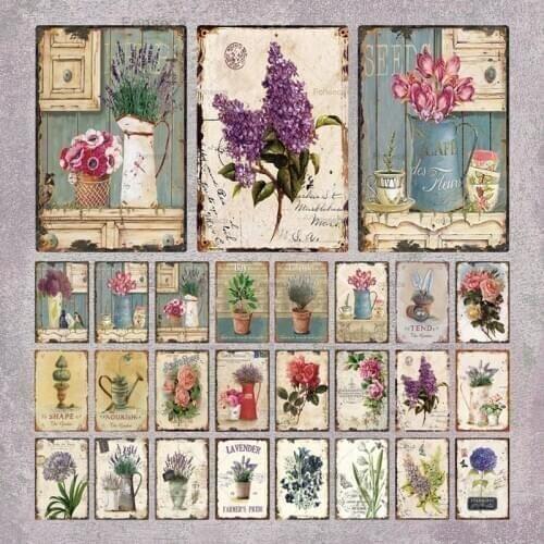 Flowers Metal Tin Sign Vintage Iron Painting Wall Decor For Living Room Garden Farm Man Cave Retro Metal Plate 20x30cm
