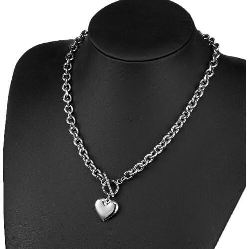 Granny Chic Length 16-30 Inch Pendant Silver Color Oval Link Chain Necklace for Men Women Jewelry With Heart pattern