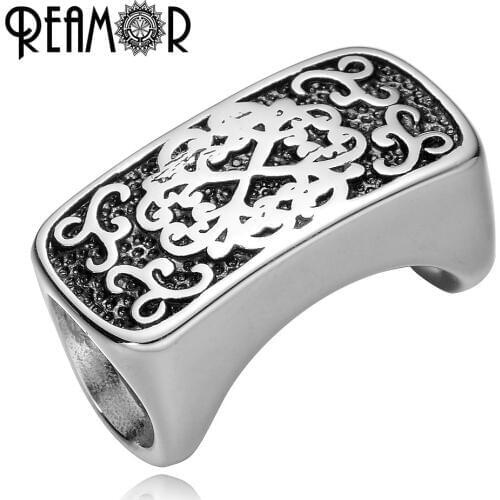 REAMOR 8mm 316l Stainless Steel Clouds Totem Silver Color Cylinder European Charms Beads Fit Leather Bracelet Men Jewelry DIY