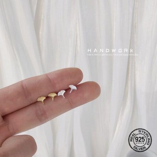 S925 Silver Needle Earrings For Women Gold Ginkgo Leaf Retro Korea Fashion Mini Simple Design Female Gift Wedding Jewelry INEFFA