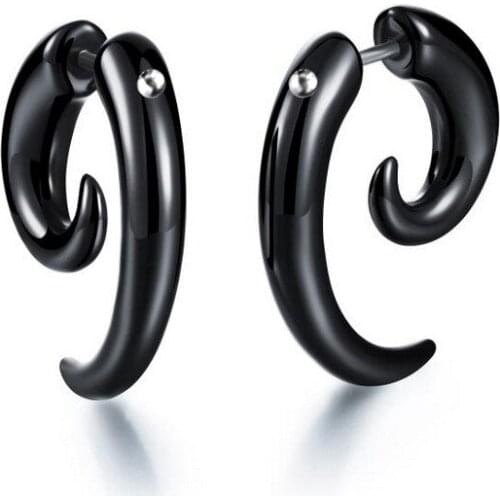 Punk Acrylic Black Bull Horn Snail Shape Earrings Goth For Men/Women Hip-hop Rock Party Personality Grunge Body Piercing Jewelry