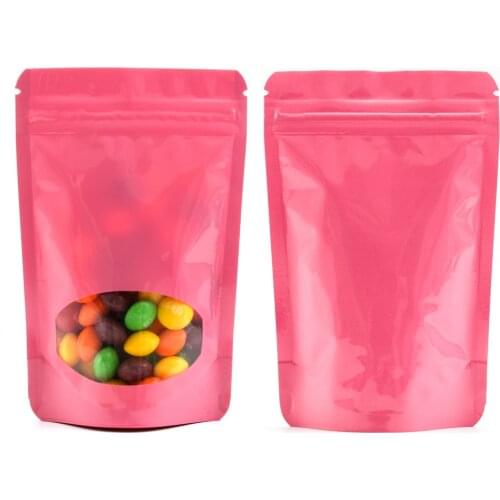 Heavy Duty Aluminum Foil Mylar Zipper Top Package Bag Pink Stand Up Zip Lock Bags Pouches with Clear Window 100pcs/lot