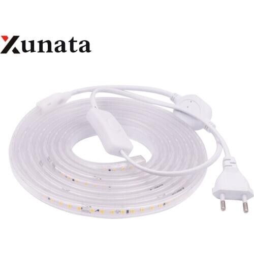 220V LED Strip Waterproof IP67 120LEDs/m Outdoor Ribbon Rope White/Warm White 2835 LED Light Strip +EU Switch plug