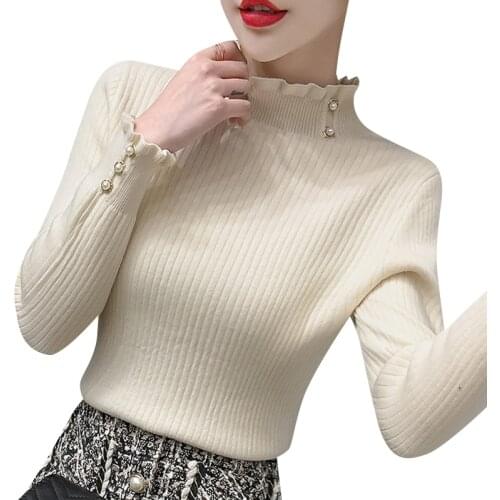 Hedging Sweater Women Thickened Plus Fleece Bottoming Shirt Womens New Fall/Winter Half High Neck Solid Knitting Top Female