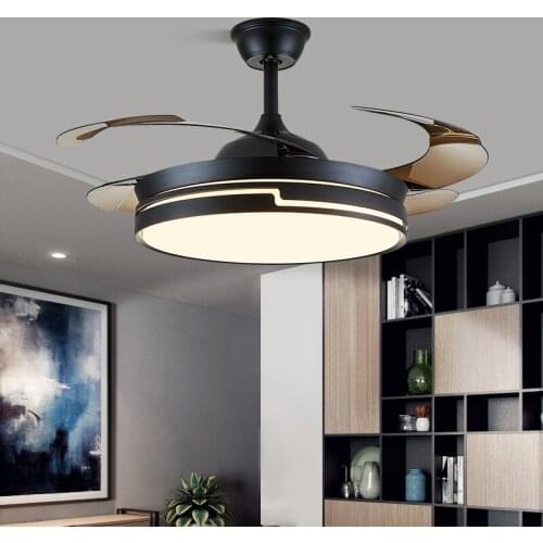 Modern Black White Led Ceiling Fan Living Dining Room Decor Led Ceiling Fan With Light Indoor Invisible Leaf Chandelier With Fan
