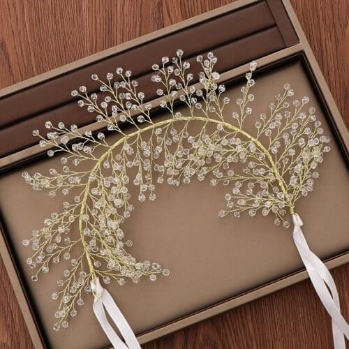 Vintage Crystal Bridal Headband Wedding Hair Accessories Tiara Handmade Gold Hairband Headpiece Wedding Hair Decoration Jewelry