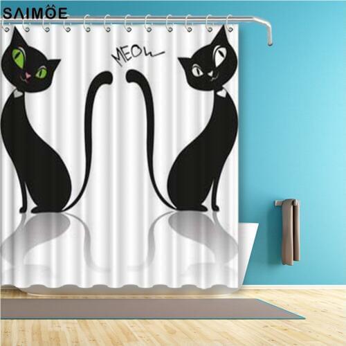 Loving Couple Cat Bathroom Curtain Cartoon Animal Waterproof Shower Curtain Polyester Fabric For Kids Decor Curtain Shower Sets
