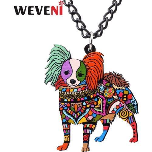 WEVENI Original Original Papillon Dog Necklace Pendant Collar Chain Choker Hot Trendy Wholesale Acrylic Jewelry For Women