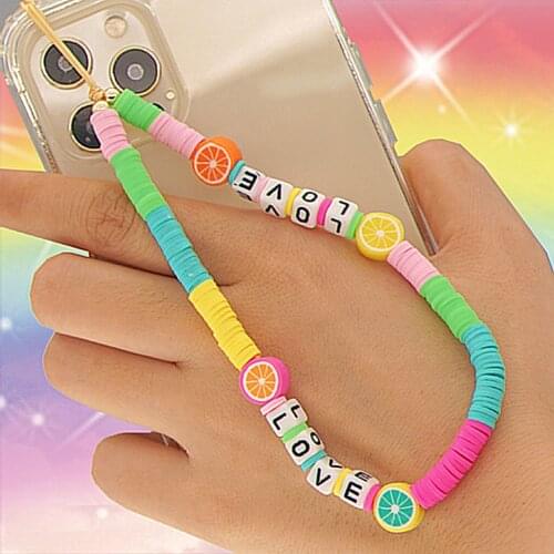 Y2K Accessories Water Lemon Letter LOVE Phone Chain Bohemian Handmade DIY Nostalgic Vintage Keychains Charms 90s Aesthetic New