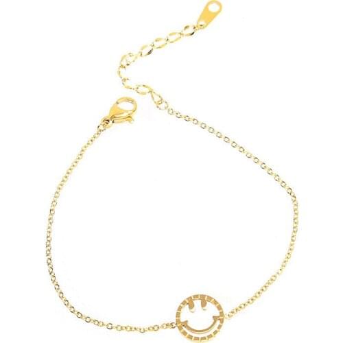 YUN RUO Yellow Gold Color Fashion Smiling Face Bracelet Woman Gift Rose Gold 316 Titanium Steel Jewelry Never Fade Drop shopping
