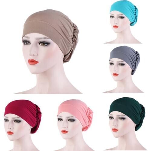 Women Cotton Breathe Hat New Womens Hijabs Turban Elastic Cloth Head Cap Hat Ladies Hair Accessories Muslim Scarf Cap
