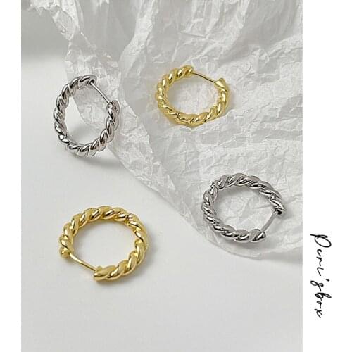 PerisBox Gold Color Simple Twisted Huggie Earrings For Women Retro Temperament Metal Texture Hoop Earring Gifts For Her Jewelry