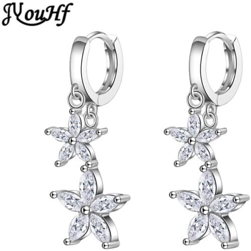 JYouHF 2020 Elegant 925 Sterling Silver Crystal Drop Earrings for Women Cubic Zircon Flower Earring Female Wedding Party Jewelry