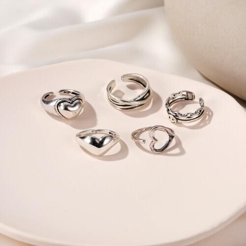 Retro Heart Geomet Ring for Women Trend Personality Fashion Made Old Hollow Metal Tail Ring Korean Single Ring Tail Ring