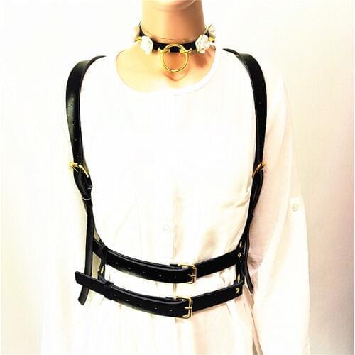 Women Punk choker and Harness Studded Rivet Handmade Body Bondage female beauty flower torque golden Metal Necklace waistband