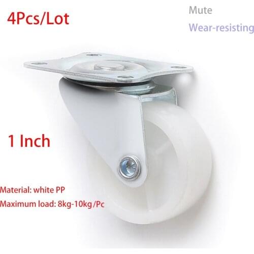 1 Inch Maximum Load 10Kg/Pcs White Nylon Universal Wheel Small Furniture Caster for Coffee Table Desk Small Cupboard