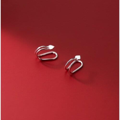 1pair (No pierced) Real. 925 Sterling Silver Jewelry Irregular Double Rows Heart Clip On Cuff Earrings Ear-Bone C-G9613