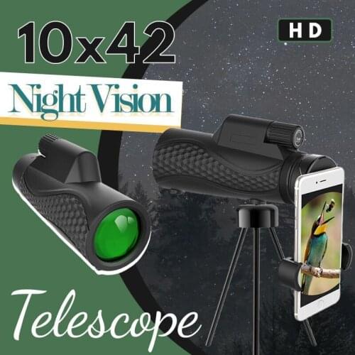 10X Monocular Telescope Compact Retractable Zoom Waterproof Bak4 Professional HD ED Glass With Tripod Phone Clip