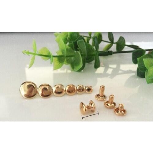 100 Pcs / Set Diameter 6MM Light Gold Buttons Screw O Head Double Sided Studs Nail Rivets Leather Craft Hardware Accessories