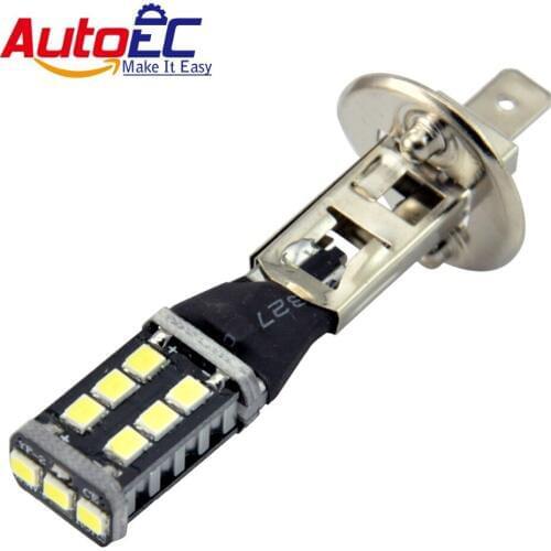 AutoEC 2pcs H1 15SMD 2835 LED Car Vehicle Auto DRL Fog Running Headlight Head Lights Lamp Bulb DC12V White #LJ57