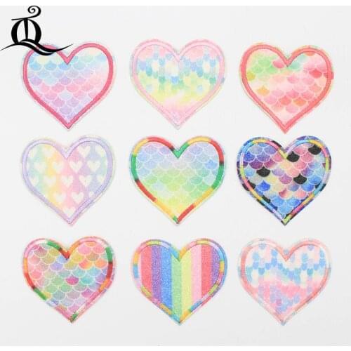 9PCS Lovely Patch cartoon mix heart Embroidered Cute Patches Iron On Cartoon Patches For Clothes Kids Jeans Applique Badges E27