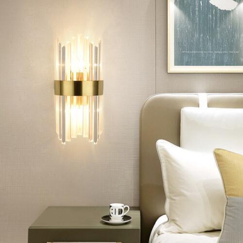 American Vintage Luxury Crystal Wall Lamp Bedside Lamp LED E14 Simple Aisle Wall Light Indoor Light Fixture 110v 220v Sconce