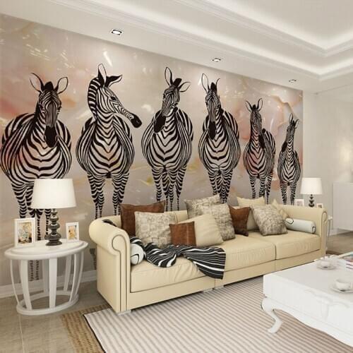 Beibehang vintage marble background hand painted zebras image pattern living room study kids room wall decor murals wallpaper