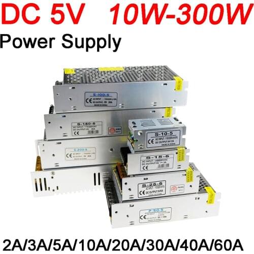 Power Supply Transformer AC100-240V to DC5V 2A 10W 3A 15W 5A 25W 10A 50W 20A 100W 30A 40A 200W 60A 300W LED Strip Power Adapter