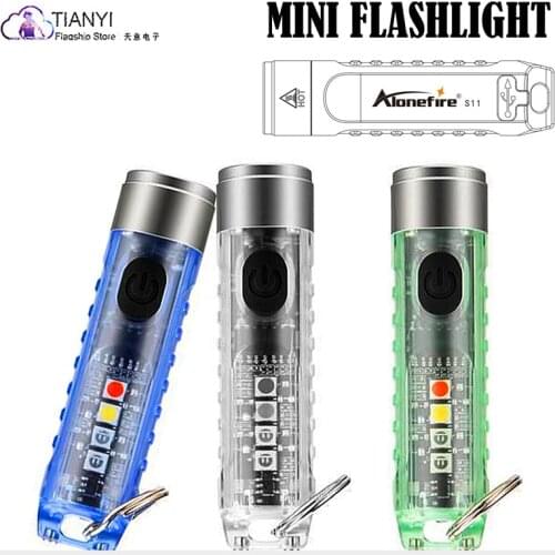 Key Chain Flashlight 10 modes Waterproof side light Mini USB rechargeable LED light with signal light Outdoor running camping