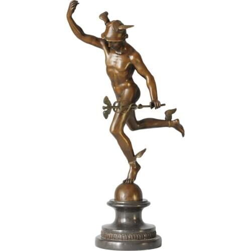 Bronze Running Mercury Statue Greek Roman Mythology Commerce God Antique Art Home Decor 52CM
