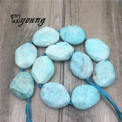 Faceted Egg Shape Blue Amazonite Slice Beads,Nature Amazon Stone Center Drilled Pendant Beads For DIY Jewelry MY1752