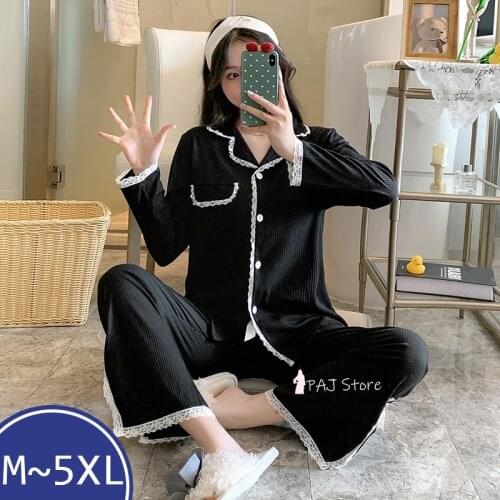 2021 New Women Lace Panties Cotton Plus Size Pajamas Wholesale Clothing Black Pajamas Set Cardigan Sexy Night Suits M-5XL