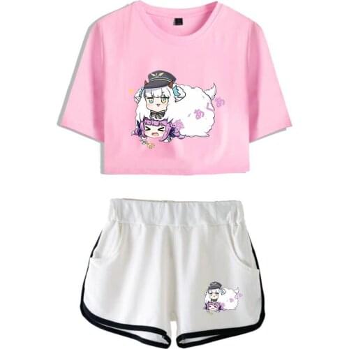 HOLOLIVE VTuber minato aqua Print Summer Women Sets Sexy Short Tops+shorts Elastic Waist Suits Cool Streetwear Two Piece Sets