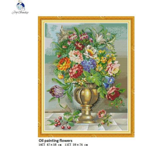 Oil Painting Flowers Print On Canvas DMC 14CT 11CT Cross Stitch kits, Embroidery Needlework Set, Hand Made Crafts Home Decor