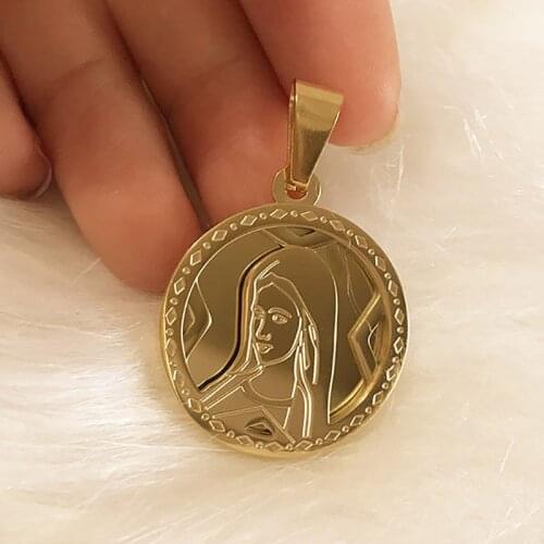 Catholic Virgin Mary Necklace Gold Chain Stainless Steel Round Medal Virgin Guadalupe Pendants Necklaces For Religious Jewelry