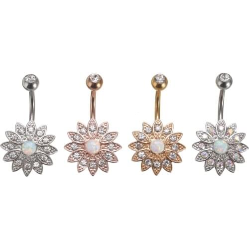 1pc Belly Button Rings White Opal Lotus Belly Piercing Navel Piercing Ombligo Body Jewelry Sunflower Belly Ring Earring