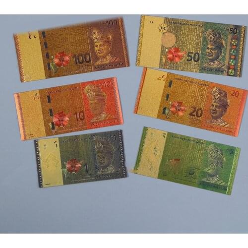 6Pcs Malaysia Paper Gold Foil Banknote Non-currency Collection Craft